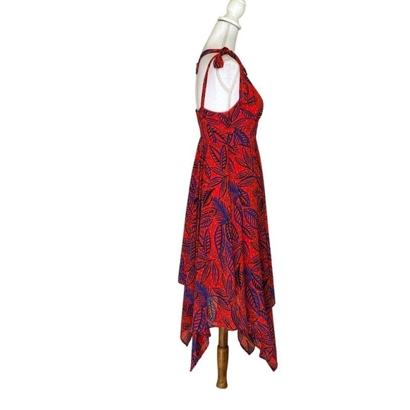 Alexis for Target red leaf tie strap dress, XS, bohemian, handkerchief hem - Picture 3 of 7